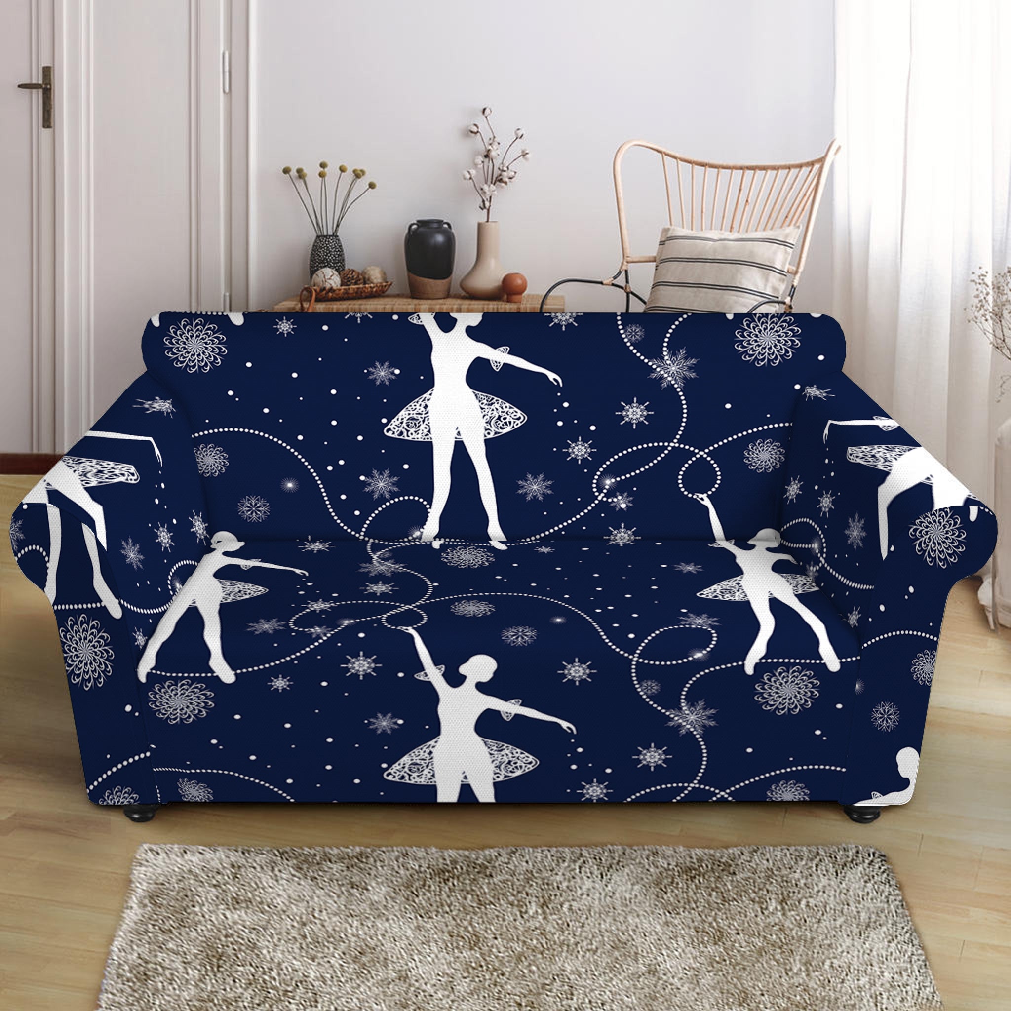 Snowflake Ballet Pattern Print Loveseat Slipcover