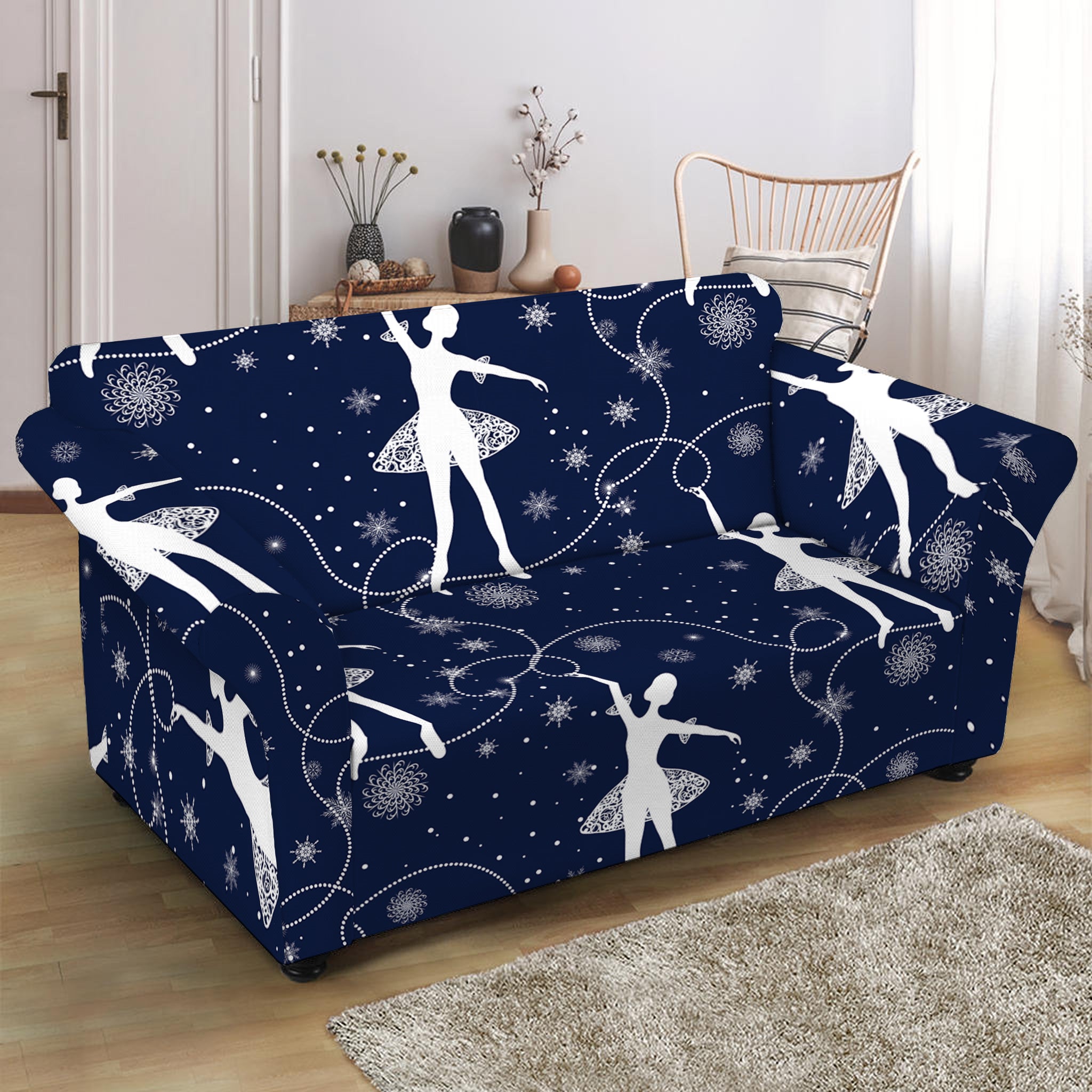 Snowflake Ballet Pattern Print Loveseat Slipcover