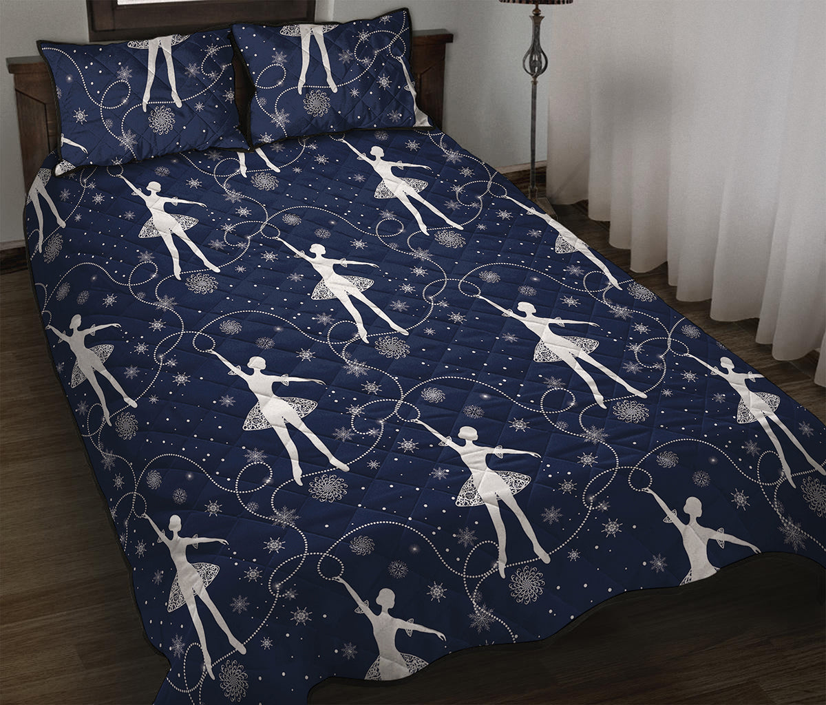 Snowflake Ballet Pattern Print Quilt Bed Set