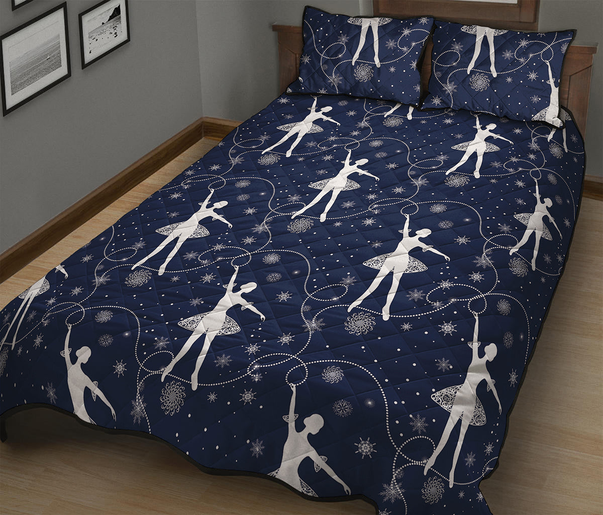 Snowflake Ballet Pattern Print Quilt Bed Set