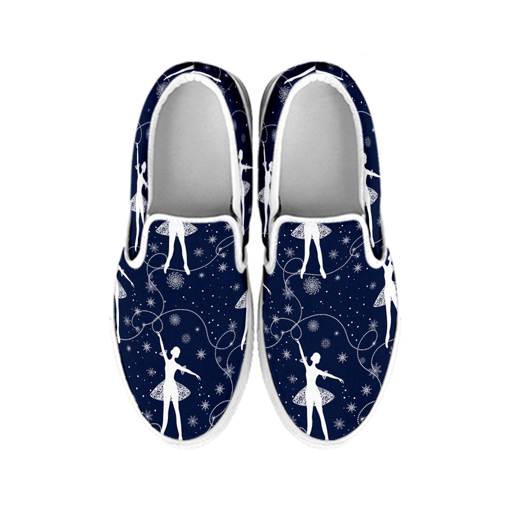 Snowflake Ballet Pattern Print White Slip On Shoes