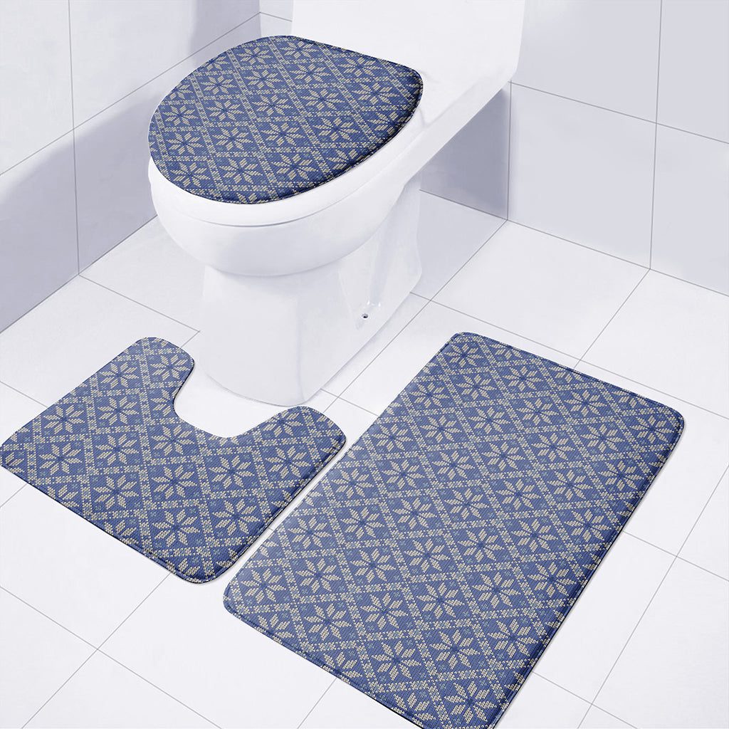 Snowflakes Knitted Pattern Print 3 Piece Bath Mat Set