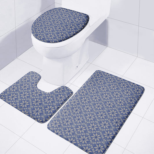 Snowflakes Knitted Pattern Print 3 Piece Bath Mat Set