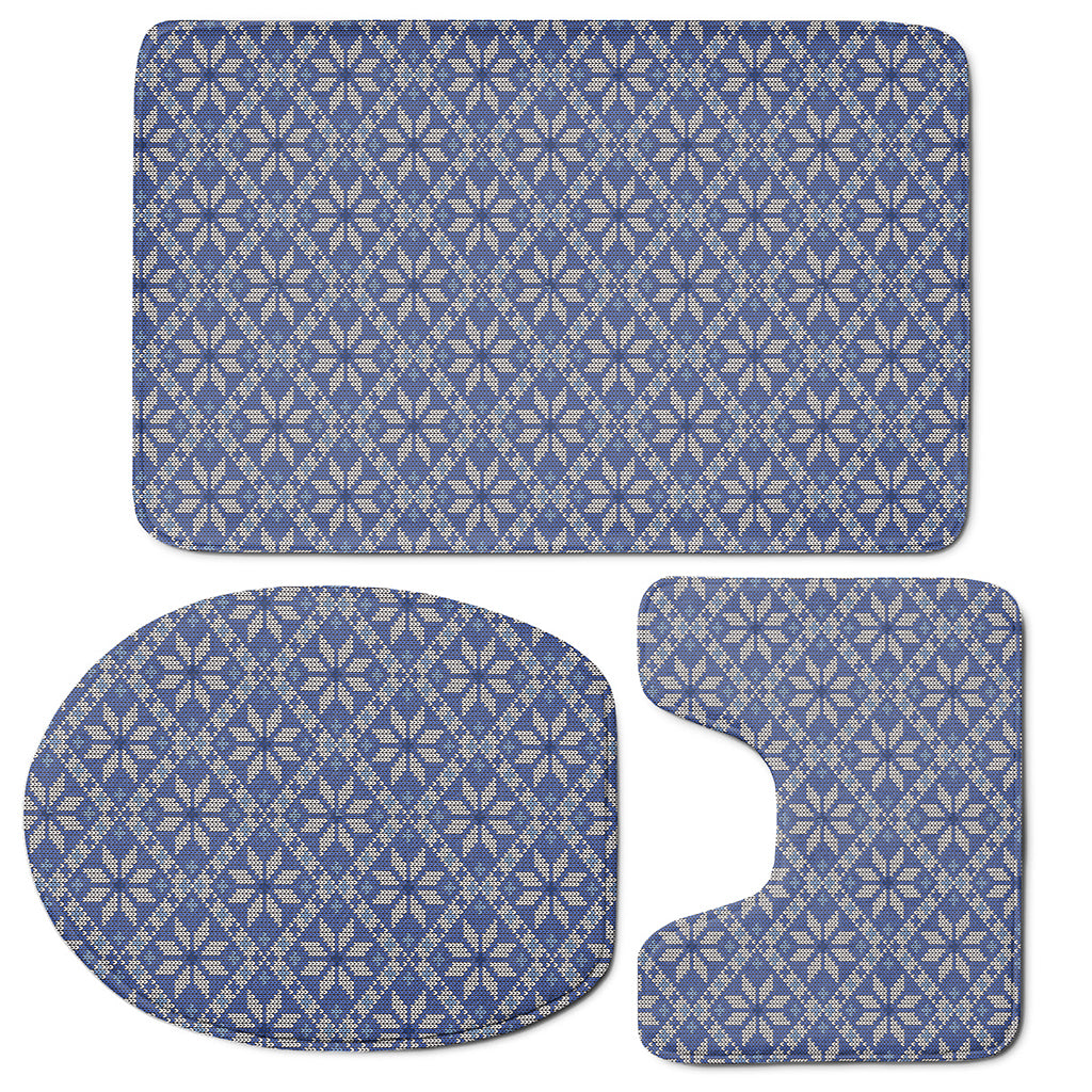 Snowflakes Knitted Pattern Print 3 Piece Bath Mat Set