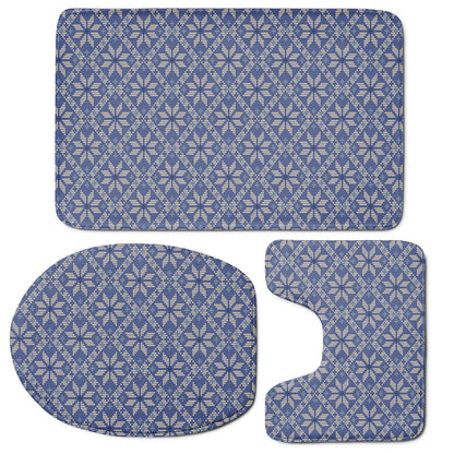 Snowflakes Knitted Pattern Print 3 Piece Bath Mat Set