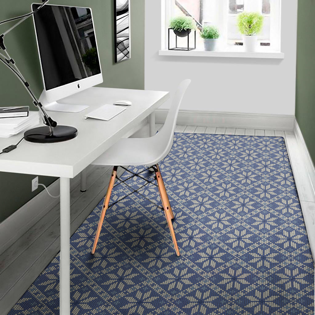 Snowflakes Knitted Pattern Print Area Rug