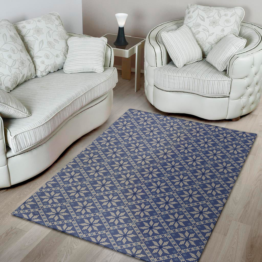 Snowflakes Knitted Pattern Print Area Rug
