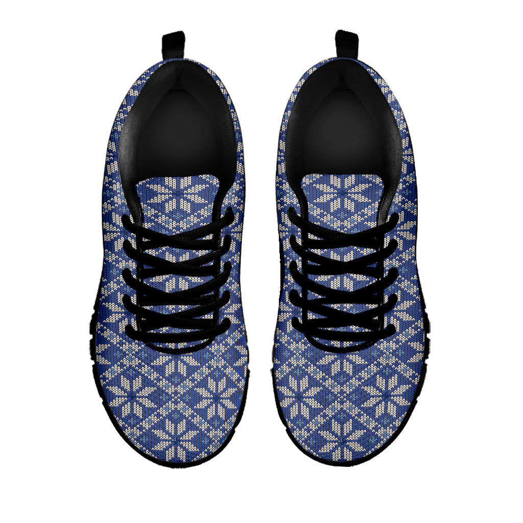 Snowflakes Knitted Pattern Print Black Sneakers