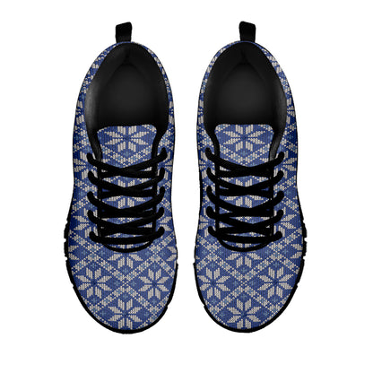 Snowflakes Knitted Pattern Print Black Sneakers