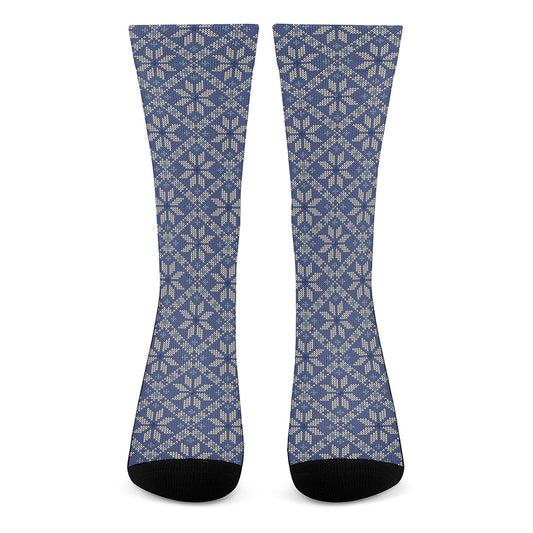 Snowflakes Knitted Pattern Print Crew Socks