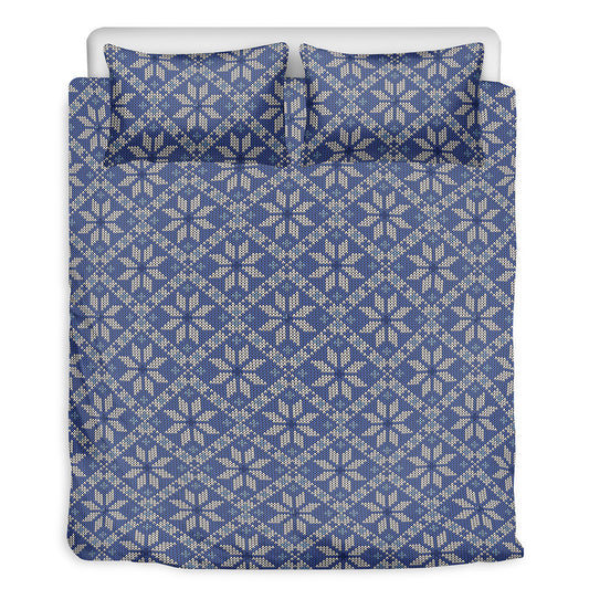 Snowflakes Knitted Pattern Print Duvet Cover Bedding Set