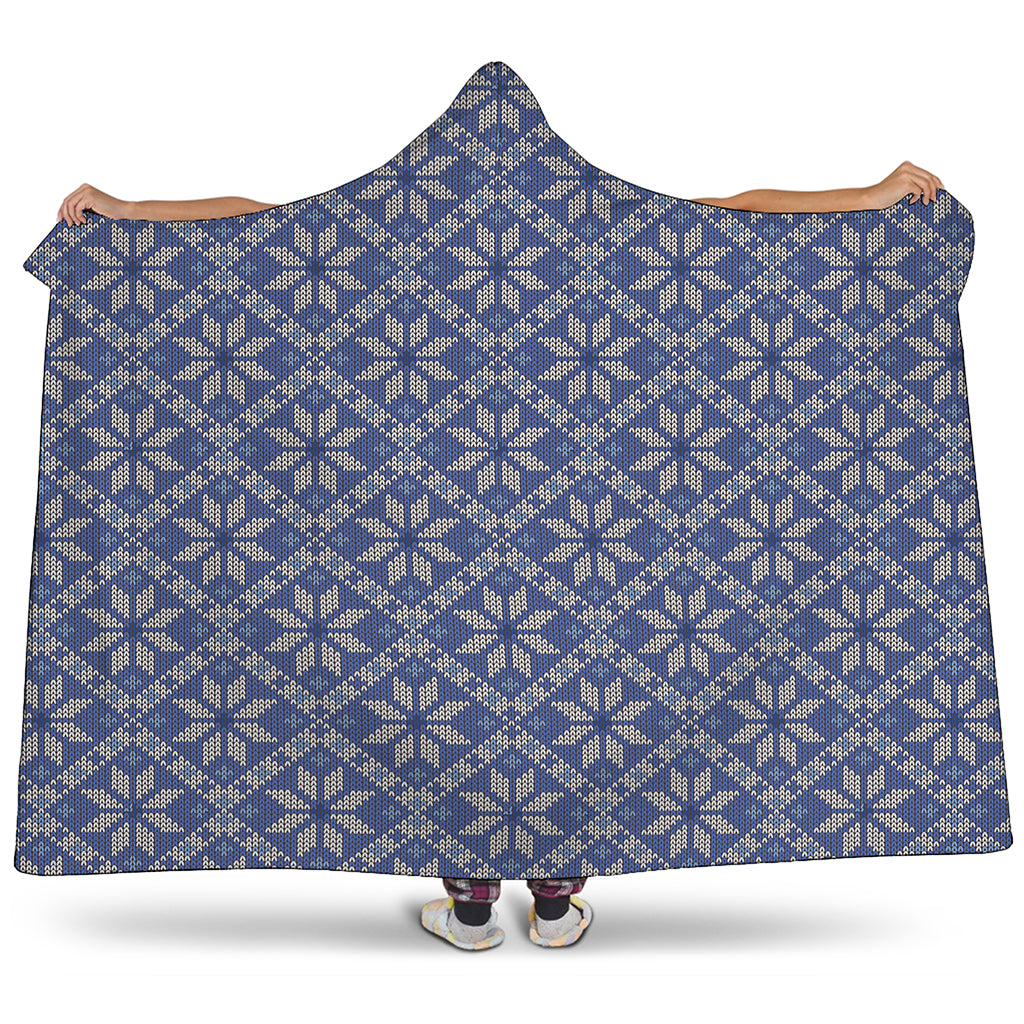 Snowflakes Knitted Pattern Print Hooded Blanket