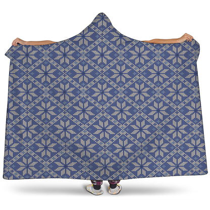 Snowflakes Knitted Pattern Print Hooded Blanket
