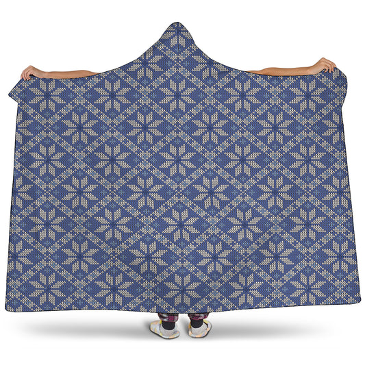 Snowflakes Knitted Pattern Print Hooded Blanket