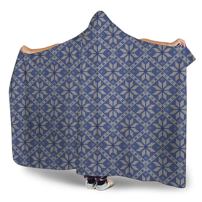 Snowflakes Knitted Pattern Print Hooded Blanket