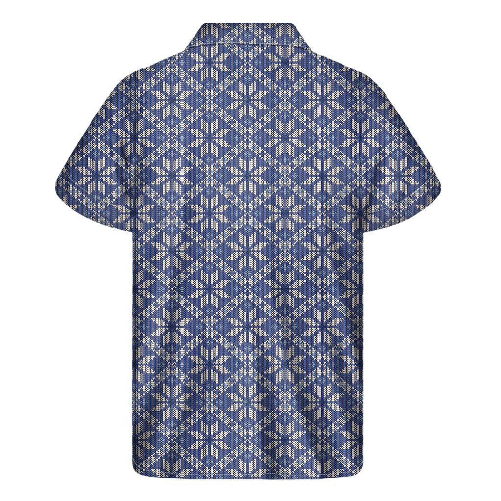 Snowflakes Knitted Pattern Print Men's Short Sleeve Shirt