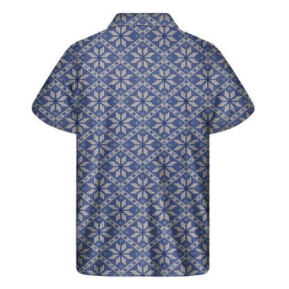Snowflakes Knitted Pattern Print Men's Short Sleeve Shirt