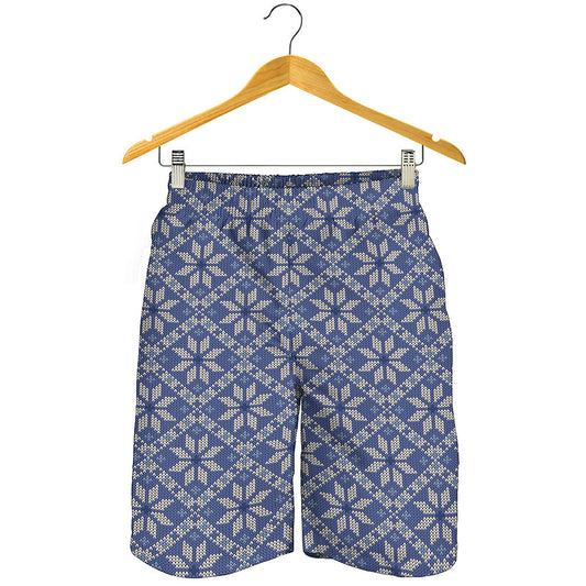 Snowflakes Knitted Pattern Print Men's Shorts