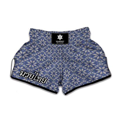 Snowflakes Knitted Pattern Print Muay Thai Boxing Shorts