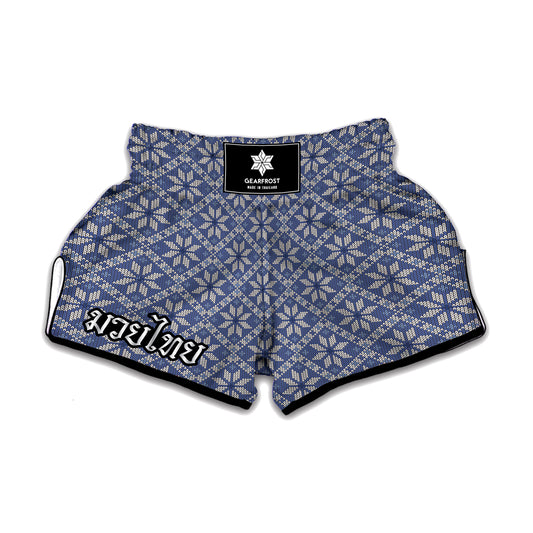 Snowflakes Knitted Pattern Print Muay Thai Boxing Shorts