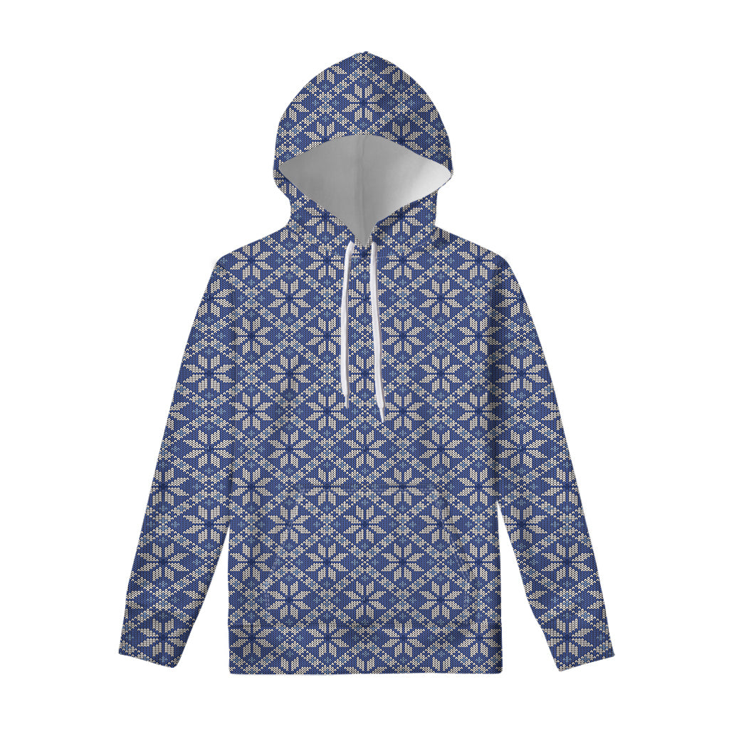 Snowflakes Knitted Pattern Print Pullover Hoodie