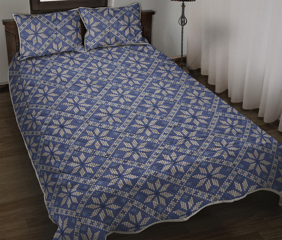 Snowflakes Knitted Pattern Print Quilt Bed Set