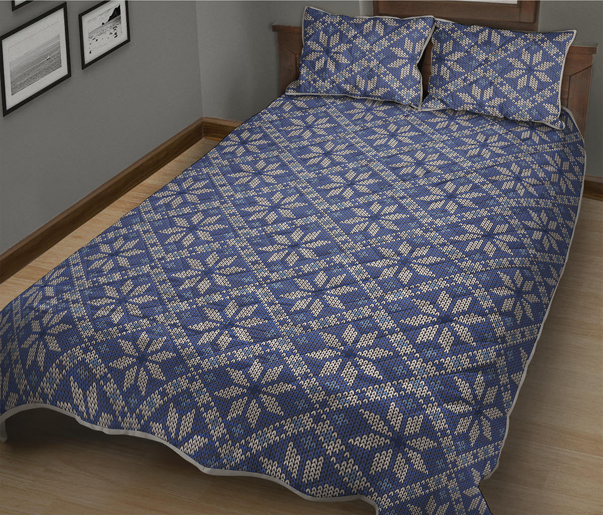 Snowflakes Knitted Pattern Print Quilt Bed Set
