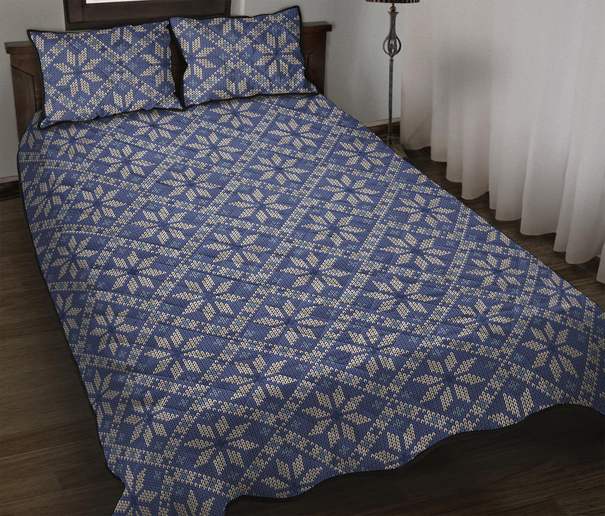 Snowflakes Knitted Pattern Print Quilt Bed Set