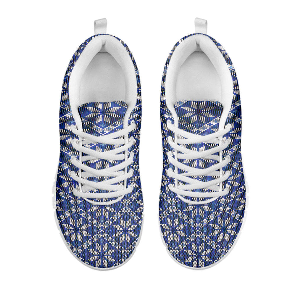 Snowflakes Knitted Pattern Print White Sneakers