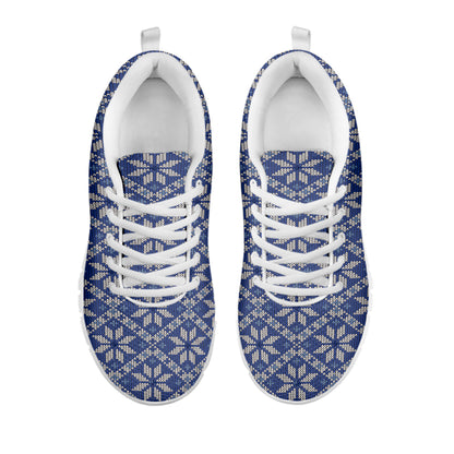 Snowflakes Knitted Pattern Print White Sneakers