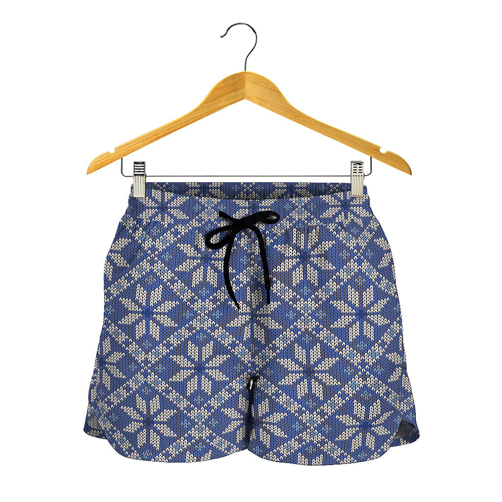 Snowflakes Knitted Pattern Print Women's Shorts