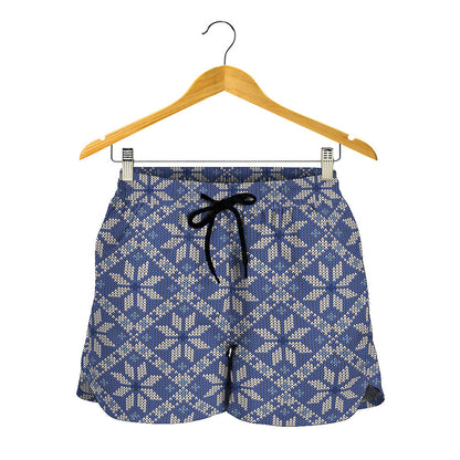 Snowflakes Knitted Pattern Print Women's Shorts