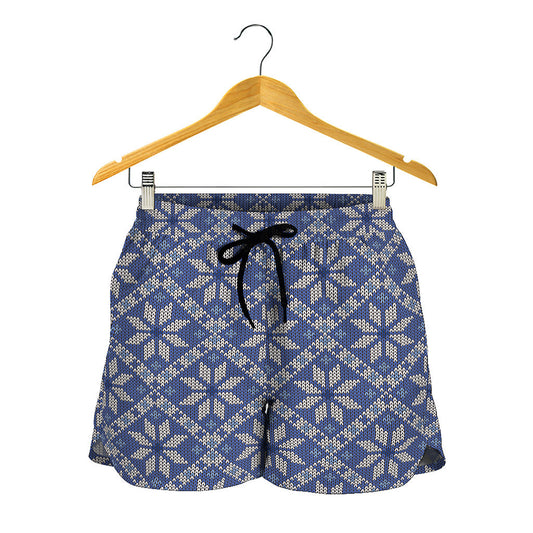 Snowflakes Knitted Pattern Print Women's Shorts