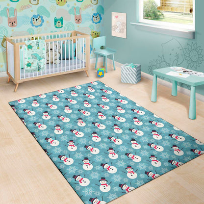 Snowman And Snowflake Pattern Print Area Rug