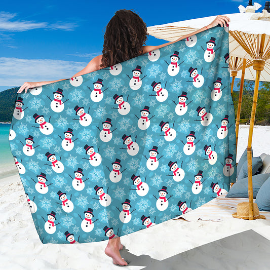 Snowman And Snowflake Pattern Print Beach Sarong Wrap