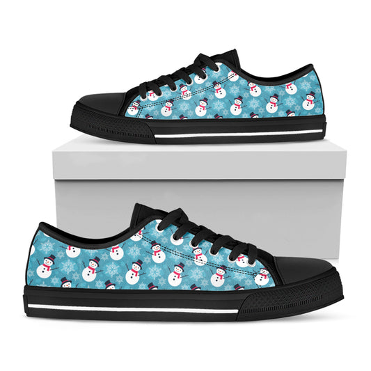 Snowman And Snowflake Pattern Print Black Low Top Shoes
