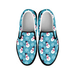 Snowman And Snowflake Pattern Print Black Slip On Shoes