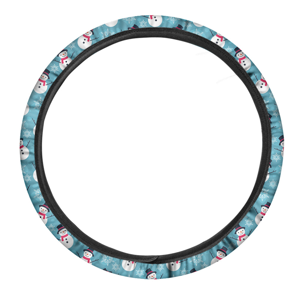 Snowman And Snowflake Pattern Print Car Steering Wheel Cover