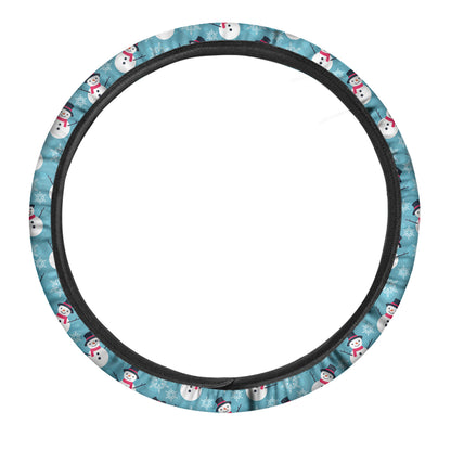 Snowman And Snowflake Pattern Print Car Steering Wheel Cover