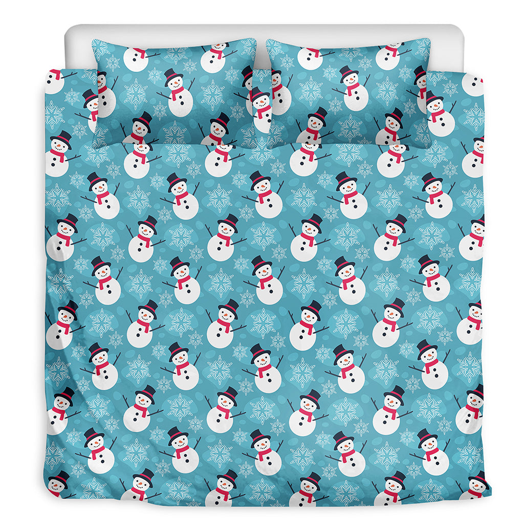 Snowman And Snowflake Pattern Print Duvet Cover Bedding Set