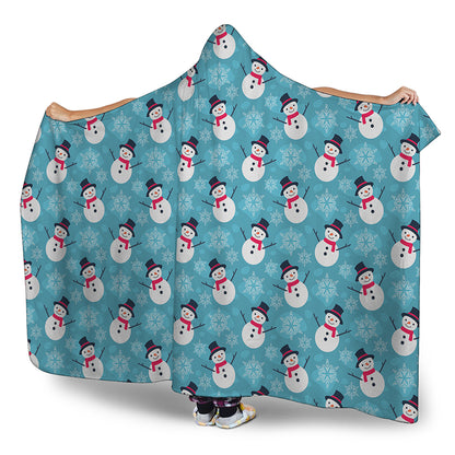 Snowman And Snowflake Pattern Print Hooded Blanket