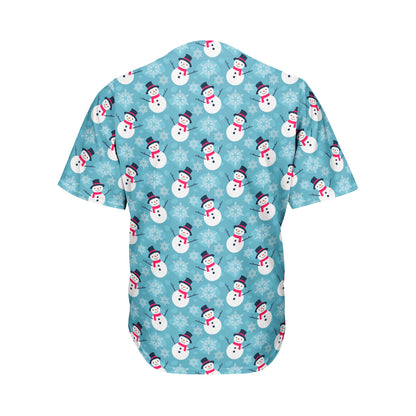 Snowman And Snowflake Pattern Print Men's Baseball Jersey