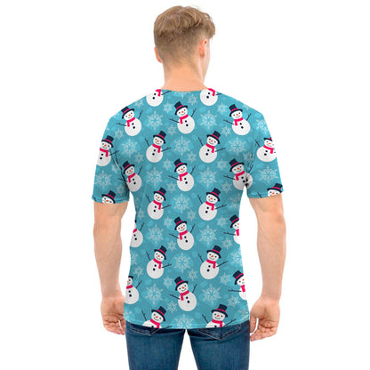 Snowman And Snowflake Pattern Print Men's T-Shirt