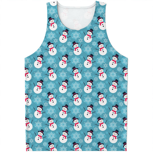 Snowman And Snowflake Pattern Print Men's Tank Top