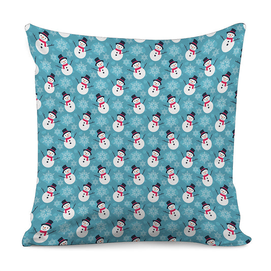 Snowman And Snowflake Pattern Print Pillow Cover