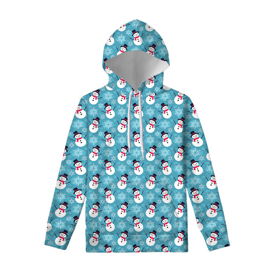 Snowman And Snowflake Pattern Print Pullover Hoodie