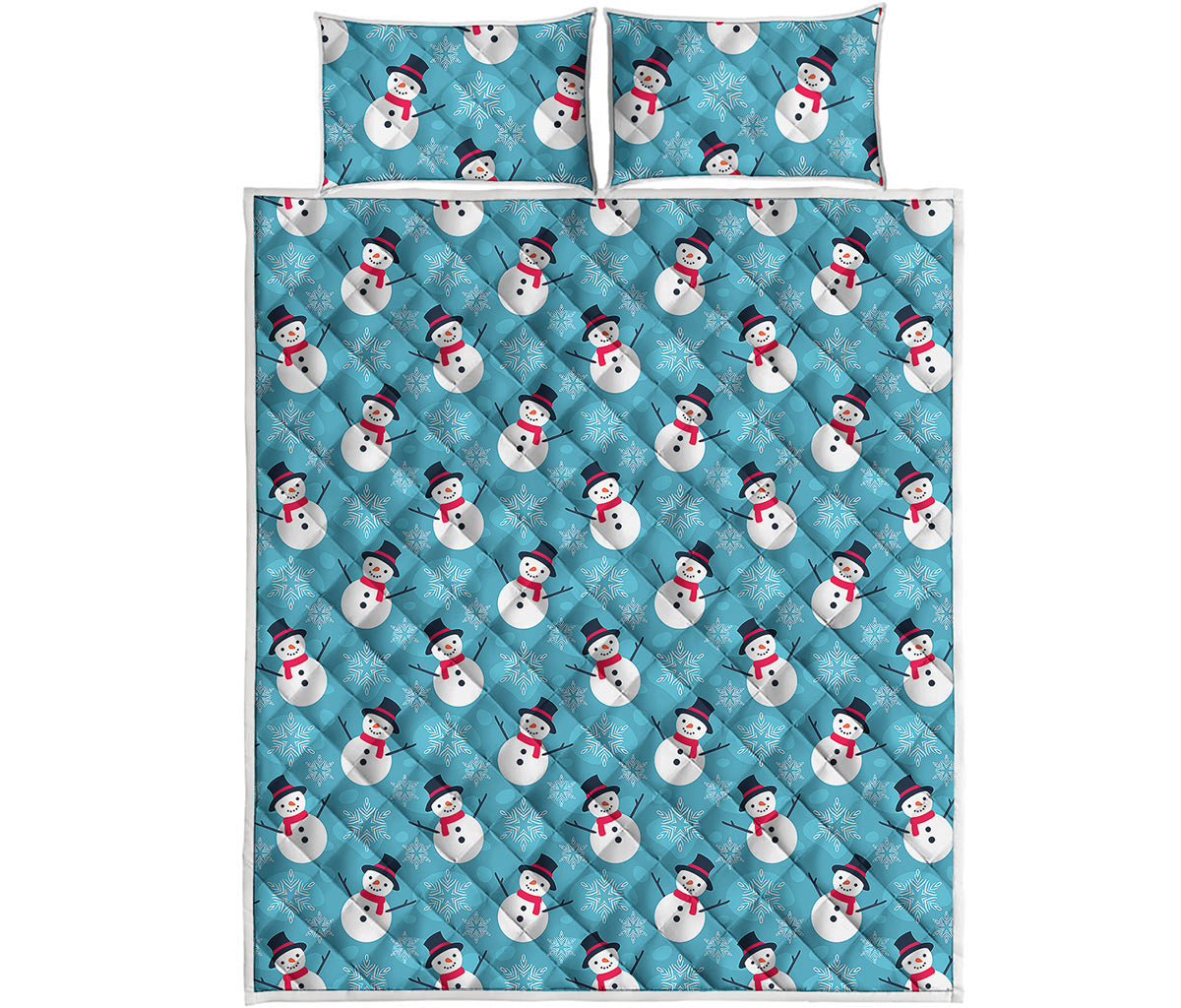 Snowman And Snowflake Pattern Print Quilt Bed Set