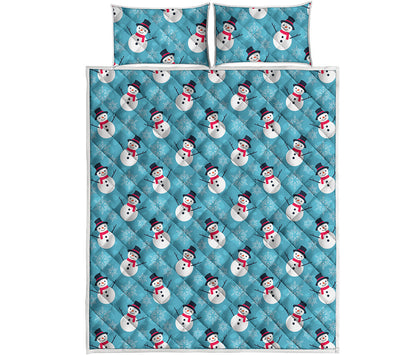 Snowman And Snowflake Pattern Print Quilt Bed Set