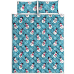 Snowman And Snowflake Pattern Print Quilt Bed Set