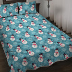 Snowman And Snowflake Pattern Print Quilt Bed Set